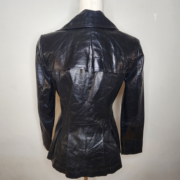 Vintage 90s BEBE Black Leather Double Breasted Jacket Size Small - Picture 8 of 16